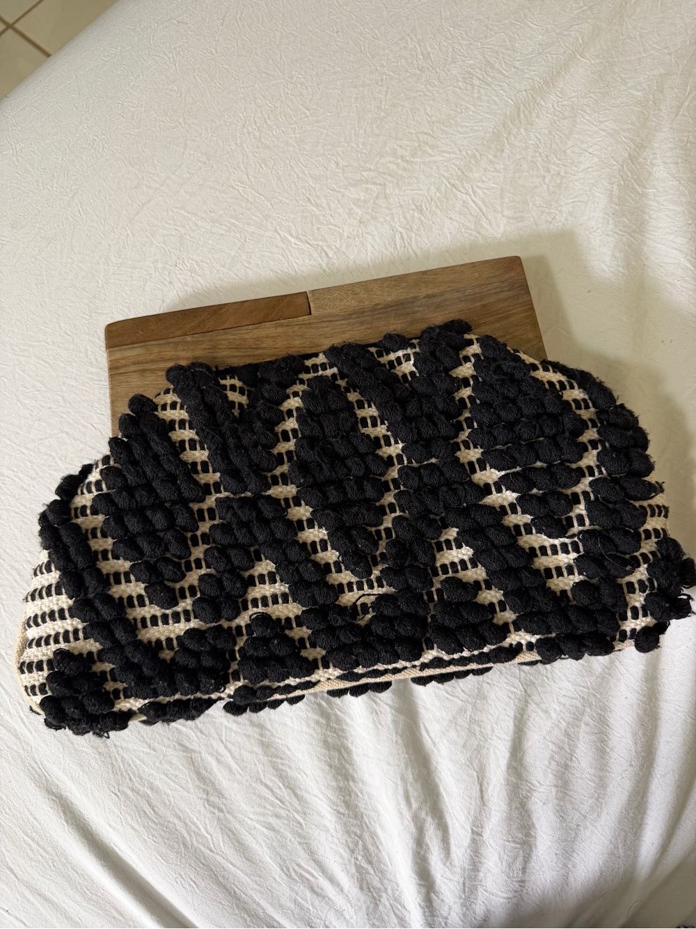Handwoven Black and Cream Macramé Clutch Bag